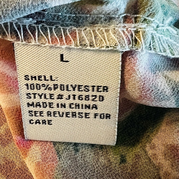 Jealous Tomato Cream Smoked/Ruffled High Neckline Long Sleeve Boho Blouse Sz Lg - Picture 6 of 11